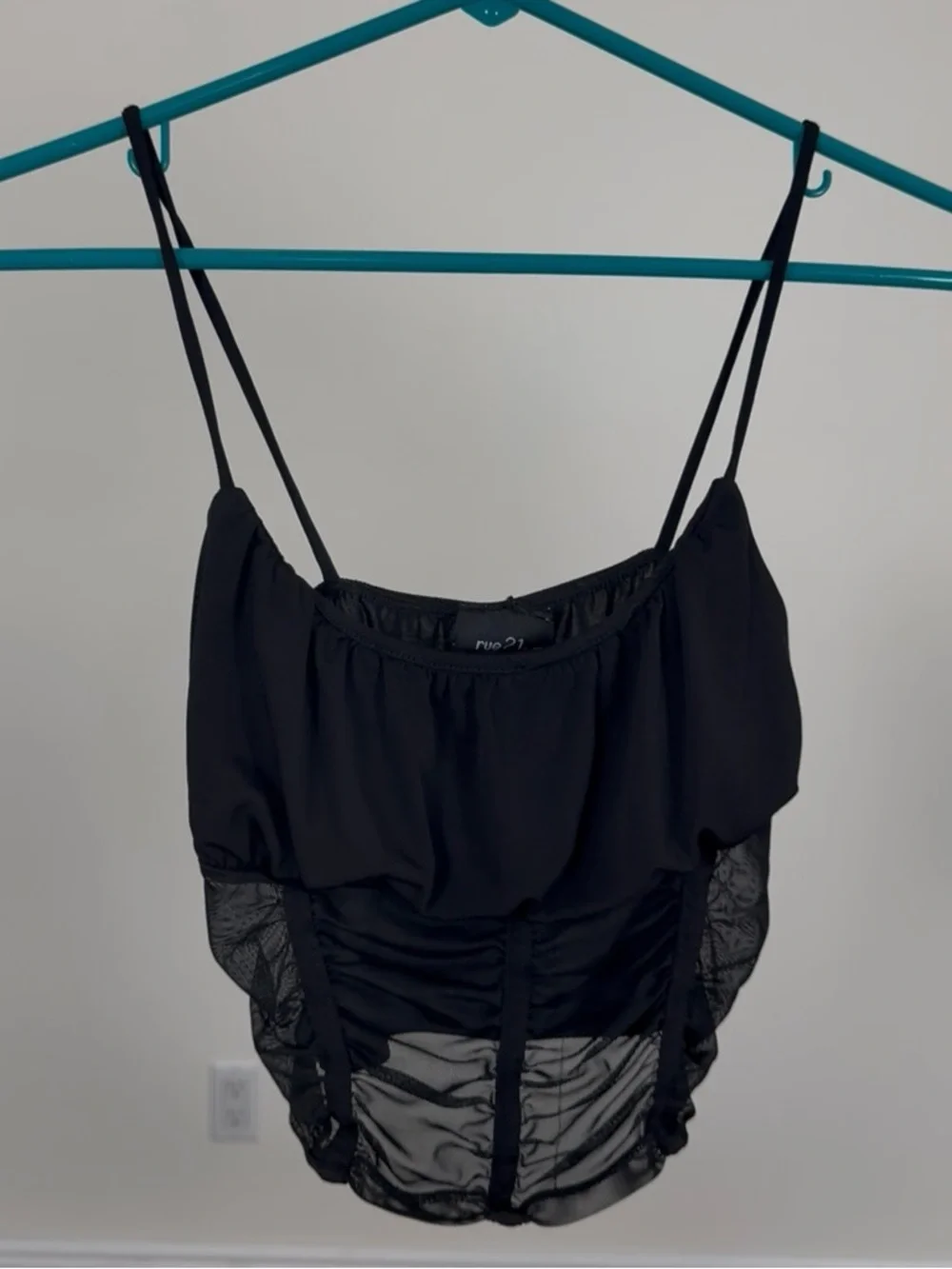 Rue21 Black Sheer Ruched Crop Cami - Picture 3 of 5
